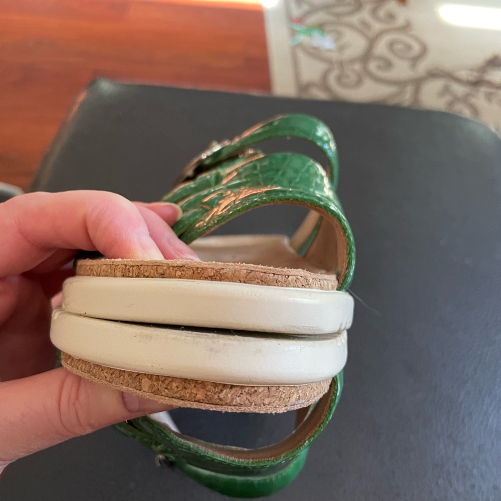 Brioso Haddon Patent Leather Sandal Crocodile Slide MONSTERA GREEN 9 cork buckle - Picture 14 of 16